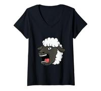 Donna Urlando Pecore Nere Cartoon Maglietta con Collo a V