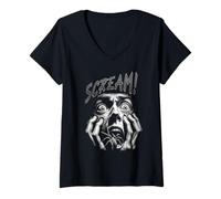 Donna Urlo Horror Ragno Viso Spavento Terrore Vintage Maglietta con Collo a V