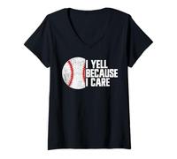 Donna Urlo perché mi interessa Genitore di baseball Divertente tifoso di baseball Maglietta con Collo a V