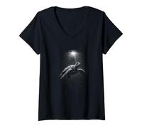 Donna urtle Underwater Ocean Depths Bianco E Nero Maglietta con Collo a V
