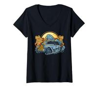 Donna US Cars - Auto d'Epoca Maglietta con Collo a V