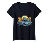 Donna US Cars - Auto d'Epoca Maglietta con Collo a V