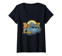 Donna US Cars - Auto d'Epoca Maglietta con Collo a V