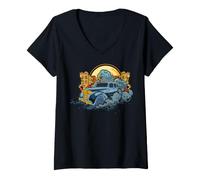 Donna US Cars - Auto d'Epoca Maglietta con Collo a V
