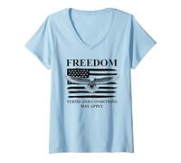 Donna US Freedom Terms & Conditions May Apply American Flag Eagle Maglietta con Collo a V