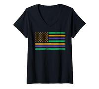 Donna US Mardi Gras Flag Mardi Gras Carnival Maglietta con Collo a V