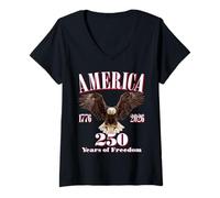 Donna USA 250 Anni di libertà in America Bald Eagle Maglietta con Collo a V