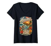 Donna USA 250° Anniversario Hawaii Pride Maglietta con Collo a V