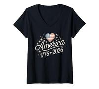 Donna USA 250th Birthday America 1776 2026 Freedom Pride Maglietta con Collo a V