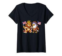 Donna USA Americana Bandiera britannica UK Gran Bretagna Maglietta con Collo a V