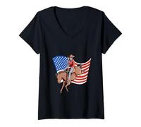 Donna USA Cavaliere Americano del Texas Maglietta con Collo a V