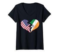 Donna USA e India Cuore Spezzato Amore Internazionale Maglietta con Collo a V