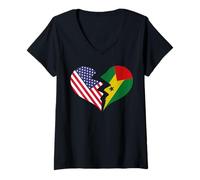 Donna USA e Sao Tome E Principe Cuore Amore Internazionale Maglietta con Collo a V