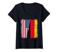 Donna USA Germania Mezza Bandiera American German Heritage Maglietta con Collo a V