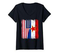 Donna USA Jugoslavia Half Flag American Jugoslavian Heritage Maglietta con Collo a V