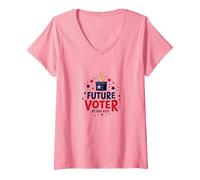 Donna USA Kids Future Voter Patriotic Stars Elezione Grafica Maglietta con Collo a V, Rosa, L