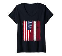Donna USA Lettonia Mezza Bandiera American Latvian Heritage Maglietta con Collo a V