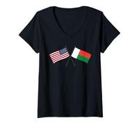 Donna USA Madagascar Bandiere Incrociate American Malgasy Friendship Maglietta con Collo a V