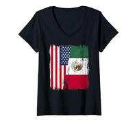Donna USA Messico Mezza Bandiera American Mexican Heritage Maglietta con Collo a V