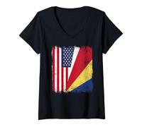 Donna USA Seychelles Mezza Bandiera American Seychelles Pride Maglietta con Collo a V