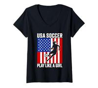 Donna USA Soccer Gioca come una ragazza Passion Pride Maglietta con Collo a V