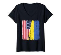 Donna USA Ucraina Mezza Bandiera American Ukrainian Heritage Maglietta con Collo a V