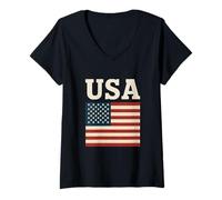 Donna USA Vintage Bandiera Americana Rustica USA Bold Retro Maglietta con Collo a V