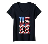 Donna USEH America Canada Flag, Americano Canadese, USA Eh Joke Maglietta con Collo a V