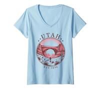 Donna Utah Retro State 1896 Canyon Arch Desert Hiking Trail Maglietta con Collo a V