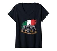 Donna UTV con Bandiera Italiana - Offroad Side Maglietta con Collo a V