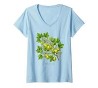 Donna UVA Spina pianta Illustrazione Ribes UVA-crispa Maglietta con Collo a V