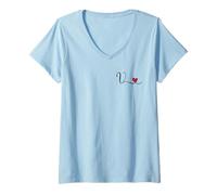 Donna V Iniziale Cuore Monogramma Regalo Maglietta con Collo a V