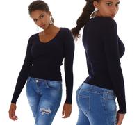 Donna V-Neck Pullover Corto Bodycon a Costine Maniche Lunghe Elasticizzato 34 36