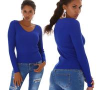 Donna V-Neck Pullover Corto Bodycon a Costine Maniche Lunghe Elasticizzato 34 36