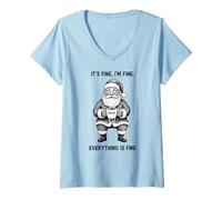 Donna Va Bene I'm Fine Coffee Babbo Natale Maglietta con Collo a V