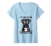 Donna Va Bene I'm Fine Coffee Dog Maglietta con Collo a V