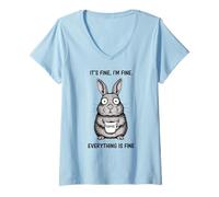 Donna Va Bene I'm Fine Coffee Rabbit Maglietta con Collo a V