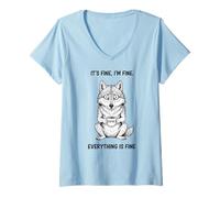 Donna Va Bene I'm Fine Coffee Wolf Maglietta con Collo a V