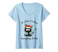 Donna Va Bene, STO Bene, va Tutto Bene, Funny Cat Christmas Maglietta con Collo a V