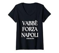 Donna VABBÈ FORZA NAPOLI SKIBIDIBOPPI testo bianco Maglietta con Collo a V