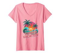 Donna Vacanza Estiva Carino Viaggio Surf Vacay Matching Ragazze Maglietta con Collo a V