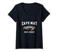 Donna Vacanza grafica vintage con granchio blu a Cape May, New Jersey Maglietta con Collo a V