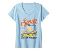 Donna Vacanza sull'isola Greca di Chios Mastiha Spritz Maglietta con Collo a V