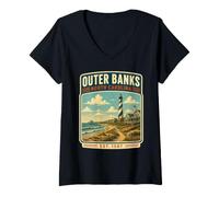 Donna Vacanze da Outer Banks dalla Carolina del Nord a Outer Banks Maglietta con Collo a V