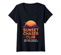 Donna Vacanze estive al tramonto sulla spiaggia Maglietta con Collo a V