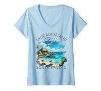 Donna Vacanze estive di Viaggio dell'isola di Laucala Fiji nel Pacifico Meridionale Maglietta con Collo a V