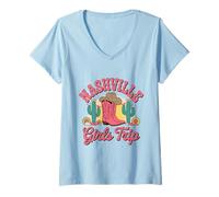 Donna Vacanze nel Deserto con Stivali di Cactus per Ragazze a Nashville Maglietta con Collo a V