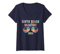 Donna Vacanze per Bambini South Beach 2026 Viaggio Vacay Matching Maglietta con Collo a V