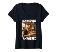 Donna Vacation Called Golden Retriever Aereo Viaggio Maglietta con Collo a V
