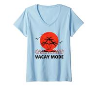 Donna Vacay Mode. 80s Palm Sunset. Tropical Beach Summer. Maglietta con Collo a V
